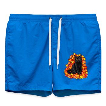Schwarze Katze im Herbstlaub - Badeshorts - Cobalt blue - Vorne - AI Model Male 185 light (185cm)