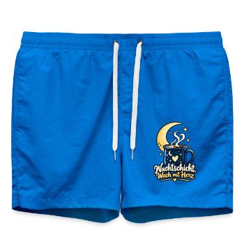 Nachtschicht Shirt mit Mond - Spruch Nachtschicht - Badeshorts - Cobalt blue - Vorne - AI Model Male 185 light (185cm)