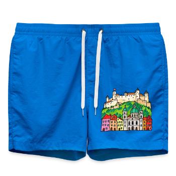 Salzburg Skyline im bunten Wachsmalstil - Badeshorts - Cobalt blue - Vorne - AI Model Male 185 light (185cm)