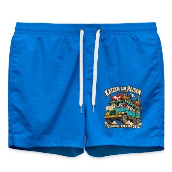 Katzen auf Reisen: Planlos, aber Stil - Badeshorts - Cobalt blue - Vorne - AI Model Male 185 light (185cm)