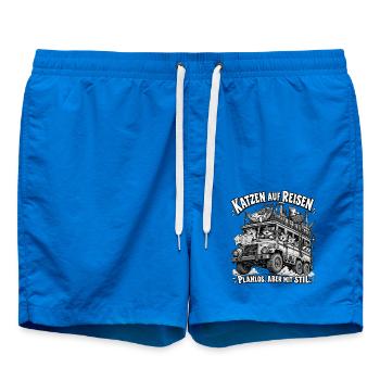 Katzen auf Reisen – Planlos, aber Stil - Badeshorts - Cobalt blue - Vorne - AI Model Male 185 light (185cm)