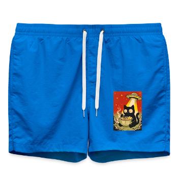 Schwarze Katze Ramen UFO Retro - Badeshorts - Cobalt blue - Vorne - AI Model Male 185 light (185cm)