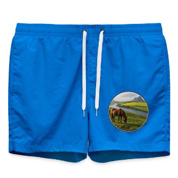Flusslandschaft mit Pferd auf der Wiese - Badeshorts - Cobalt blue - Vorne - AI Model Male 185 light (185cm)