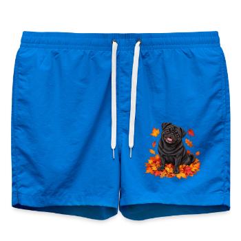 Schwarzer Mops mit bunten Blättern - Badeshorts - Cobalt blue - Vorne - AI Model Male 185 light (185cm)