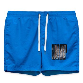Katze WAS Text Drucken - Badeshorts - Cobalt blue - Vorne - AI Model Male 185 light (185cm)