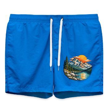 Bergsee mit Tannen und orangefarbener Sonne - Badeshorts - Cobalt blue - Vorne - AI Model Male 185 light (185cm)