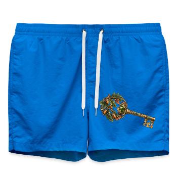 Goldener Waldschlüssel mit Eichenlaub und Eicheln - Badeshorts - Cobalt blue - Vorne - AI Model Male 185 light (185cm)