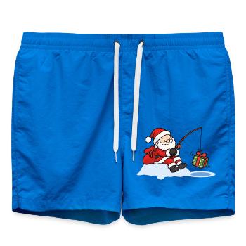 Weihnachtsmann beim Eisangeln mit Geschenk - Badeshorts - Cobalt blue - Vorne - AI Model Male 185 light (185cm)