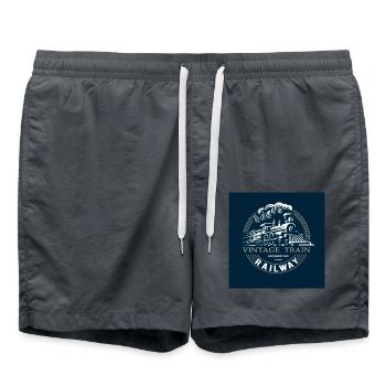 Lokomotive, Eisenbahn, Dampflokomotive - Badeshorts - Anthrazit - Vorne - AI Model Male 185 light (185cm)