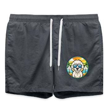 Hungarian Kuvasz Dog Breed Cartoon Sunglass Beach - Swim Trunks - anthracite - Front - AI Model Male 185 light (185cm)