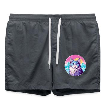 Hauskatze bunte Karikatur Aquarell illustriert - Badeshorts - Anthrazit - Vorne - AI Model Male 185 light (185cm)