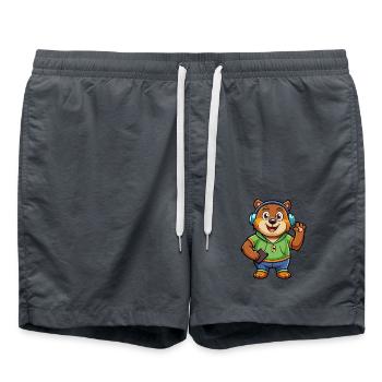 Bär Lustige Zeichentrickfigur Kopfhörer Musik - Badeshorts - Anthrazit - Vorne - AI Model Male 185 light (185cm)