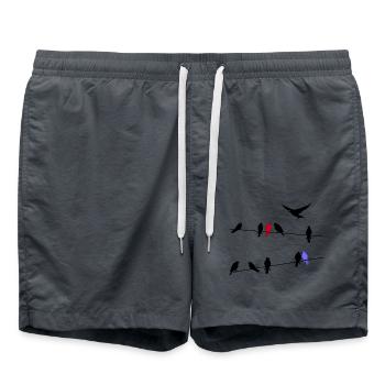 Vogel schwarze Zugvögel auf einer Stromleitung - Badeshorts - Anthrazit - Vorne - AI Model Male 185 light (185cm)