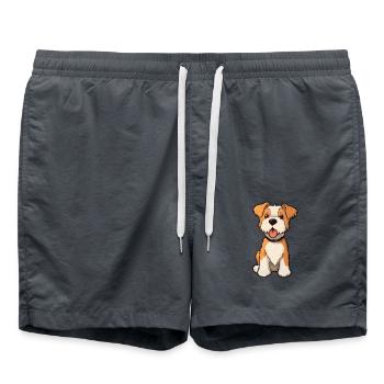 Draht Foxterrier Hund Niedliche Karikatur Kawaii Watercolo - Badeshorts - Anthrazit - Vorne - AI Model Male 185 light (185cm)