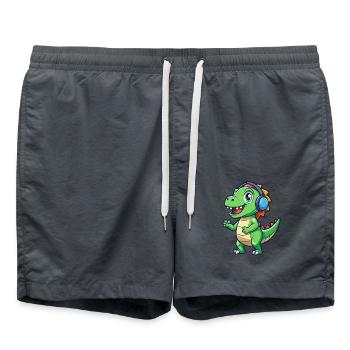 Dinosaurier Lustige Zeichentrickfigur Kopfhörer Musik - Badeshorts - Anthrazit - Vorne - AI Model Male 185 light (185cm)