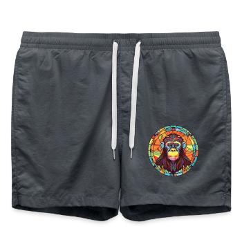 Affe buntes Aquarell Tier Haustier Illustration - Badeshorts - Anthrazit - Vorne - AI Model Male 185 light (185cm)