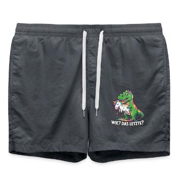 Wie? Das Letzte? T-rex mit Einhorndesing - Badeshorts - Anthrazit - Vorne - AI Model Male 185 light (185cm)