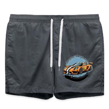 Futuristische Geschwindigkeit: Schnittiger Rennwagen in Bewegung - Badeshorts - Anthrazit - Vorne - AI Model Male 185 light (185cm)