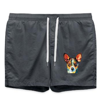 Ratterrier-Hunderasse Aquarell-Illustration - Badeshorts - Anthrazit - Vorne - AI Model Male 185 light (185cm)