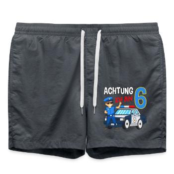 6. Geburtstag Polizei Auto 6 Jahre alt Polizist - Badeshorts - Anthrazit - Vorne - AI Model Male 185 light (185cm)