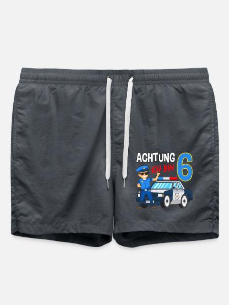 6. Geburtstag Polizei Auto 6 Jahre alt Polizist - Badeshorts - Anthrazit
