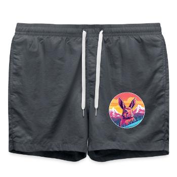 Kaninchen Aquarell Karikatur Kawaii Haustier Tier Farbe - Badeshorts - Anthrazit - Vorne - AI Model Male 185 light (185cm)