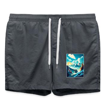 Laax Schweiz Vintage Reiseposter Souvenir - Badeshorts - Anthrazit - Vorne - AI Model Male 185 light (185cm)