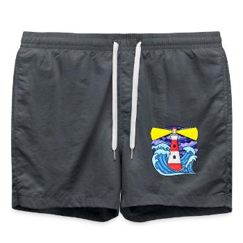 Leuchtturm mit Wellen Nordsee Ostsee Geschenk - Badeshorts - Anthrazit - Vorne - AI Model Male 185 light (185cm)