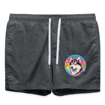 Seppala Sibirischer Schlittenhund Hunderasse Buntes Cartoo - Badeshorts - Anthrazit - Vorne - AI Model Male 185 light (185cm)