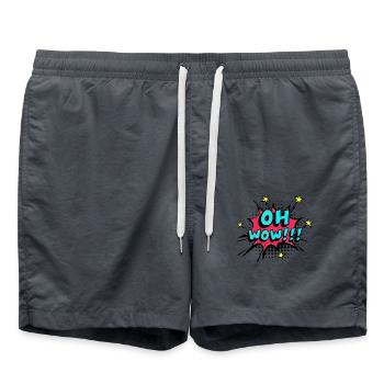 Oh wow - Comic Pop Art Sprechblase - Badeshorts - Anthrazit - Vorne - AI Model Male 185 light (185cm)