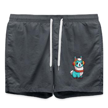 Llama Funny Cartoon Character Headphone Music - Swim Trunks - anthracite - Front - AI Model Male 185 light (185cm)