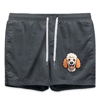 Pudel, Hund, Rasse, Aquarell, Cartoon, Kawaii, Clipart - Badeshorts - Anthrazit - Vorne - AI Model Male 185 light (185cm)