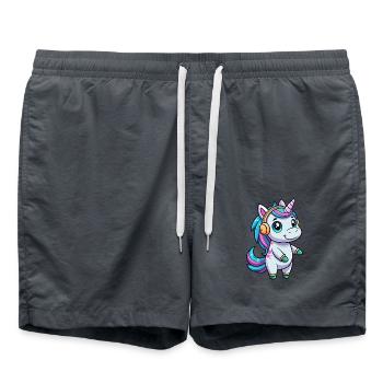 Licorne Funny Cartoon Character Casque Musique - Short de bain - charbon - Devant - AI Model Male 185 light (185cm)
