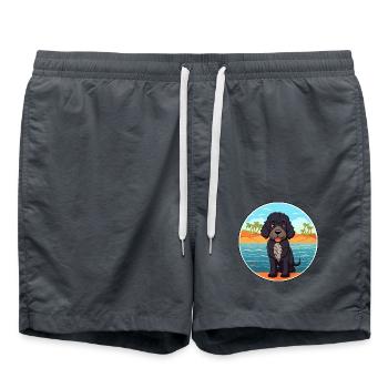 Portugiesischer Wasserhund Rasse Cartoon Kawaii Clipart - Badeshorts - Anthrazit - Vorne - AI Model Male 185 light (185cm)