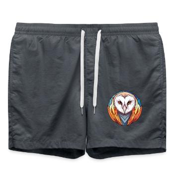 Schleiereule bunte Aquarell-Tier-Illustration - Badeshorts - Anthrazit - Vorne - AI Model Male 185 light (185cm)