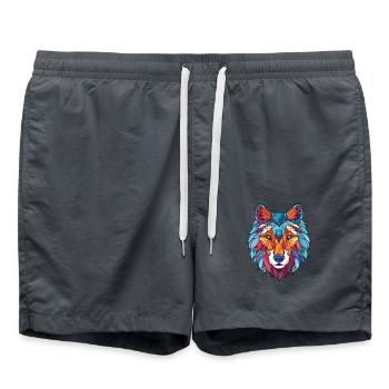 Wolf buntes Aquarell Tier Haustier Illustration - Badeshorts - Anthrazit - Vorne - AI Model Male 185 light (185cm)