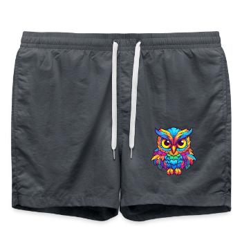 Eule Buntes Aquarell Cartoon Kawaii Tier - Badeshorts - Anthrazit - Vorne - AI Model Male 185 light (185cm)