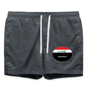 Bagdad-Irak-Flaggen-Skyline-Schattenbild-Reise - Badeshorts - Anthrazit - Vorne - AI Model Male 185 light (185cm)