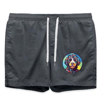 Portugiesische Wasserhundrasse Aquarell-Illustration - Badeshorts - Anthrazit - Vorne - AI Model Male 185 light (185cm)