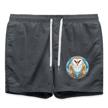 Bunte Aquarell-Tierillustration der Schleiereule - Badeshorts - Anthrazit - Vorne - AI Model Male 185 light (185cm)