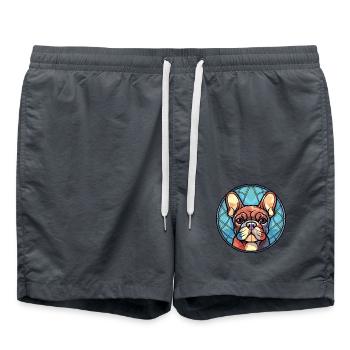 Deutsche Pinscher Hunderasse Aquarell Illustration - Badeshorts - Anthrazit - Vorne - AI Model Male 185 light (185cm)