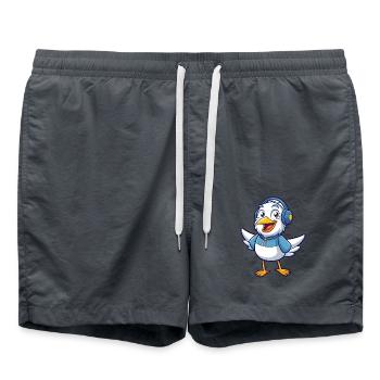 Möwe Lustige Zeichentrickfigur Kopfhörer Musik - Badeshorts - Anthrazit - Vorne - AI Model Male 185 light (185cm)