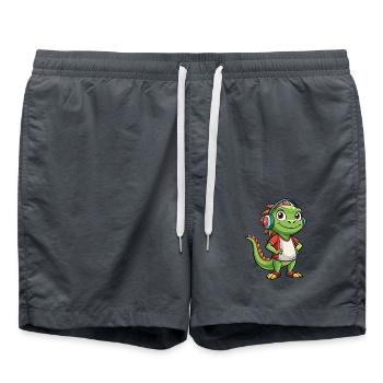 Leguan Lustige Zeichentrickfigur Kopfhörer Musik - Badeshorts - Anthrazit - Vorne - AI Model Male 185 light (185cm)