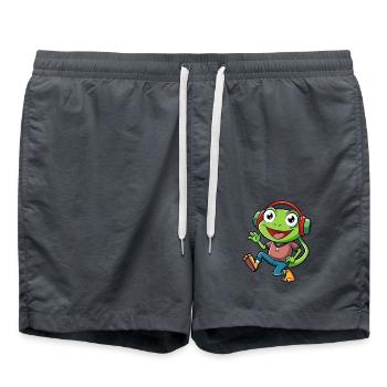 Frog Funny Cartoon Character Headphone Music - Swim Trunks - anthracite - Front - AI Model Male 185 light (185cm)