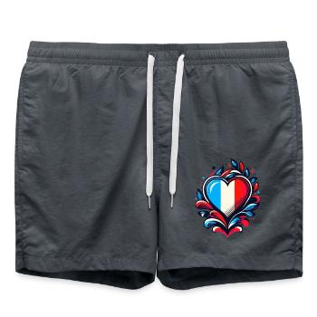 Coeur drapeau Français - Short de bain - charbon - Devant - AI Model Male 185 light (185cm)