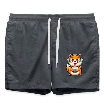 Hamster Lustige Zeichentrickfigur Kopfhörer Musik - Badeshorts - Anthrazit - Vorne - AI Model Male 185 light (185cm)