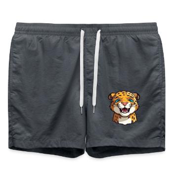 Jaguar-Karikatur-Kawaii-Aquarell-Illustration - Badeshorts - Anthrazit - Vorne - AI Model Male 185 light (185cm)