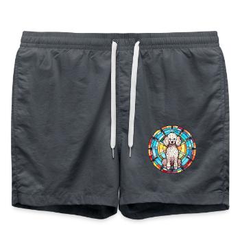 Miniatur Pudel Hunderasse Buntglas bunt - Badeshorts - Anthrazit - Vorne - AI Model Male 185 light (185cm)