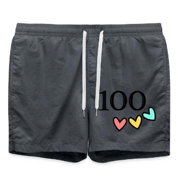 100. 100 JAHRE. 100-JÄHRIGES JUBILÄUM. 100. GEBURTSTAG - Badeshorts - Anthrazit - Vorne - AI Model Male 185 light (185cm)