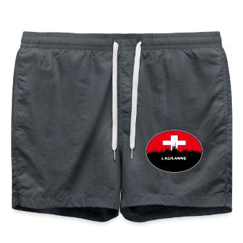 Lausanne Schweiz Flagge Skyline Silhouette Trave - Badeshorts - Anthrazit - Vorne - AI Model Male 185 light (185cm)